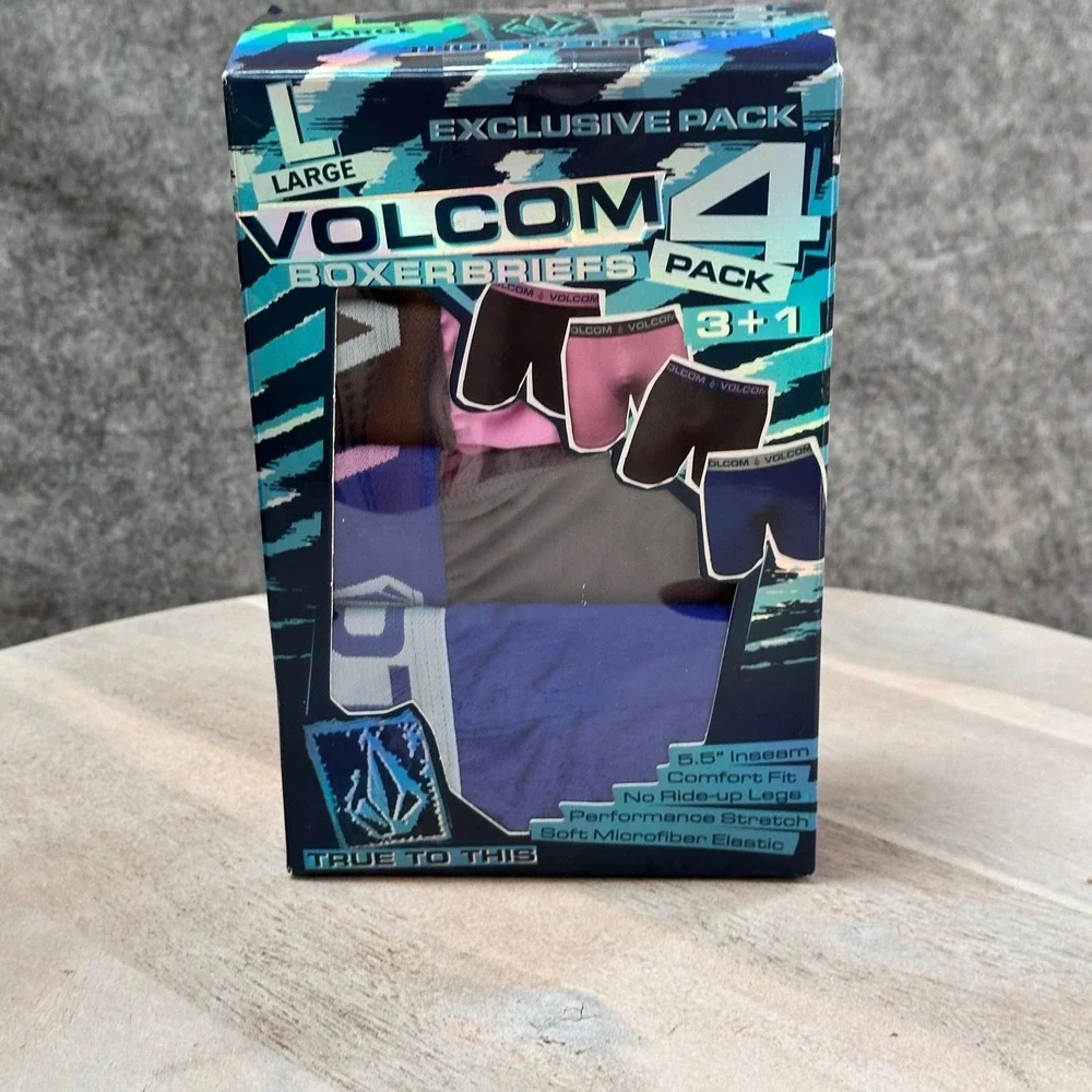 Volcom Mens Large 36-38 Assorted Performance Stretch Boxer Briefs 4 in Package
